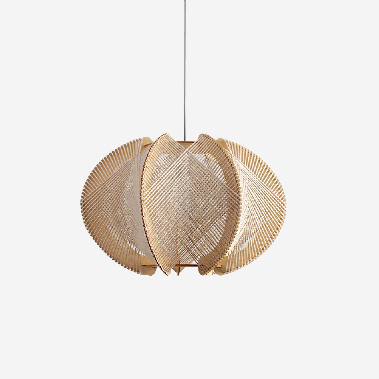 Pendant Light with Fabric Shade, Wooden Frame, and Wire Detail - Neutralighting