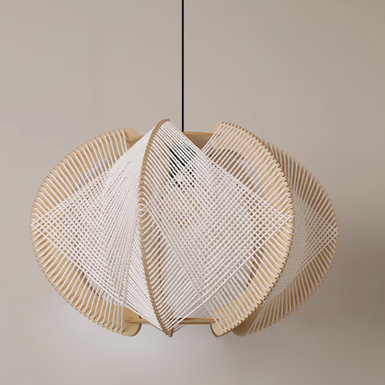 Pendant Light with Fabric Shade, Wooden Frame, and Wire Detail - Neutralighting