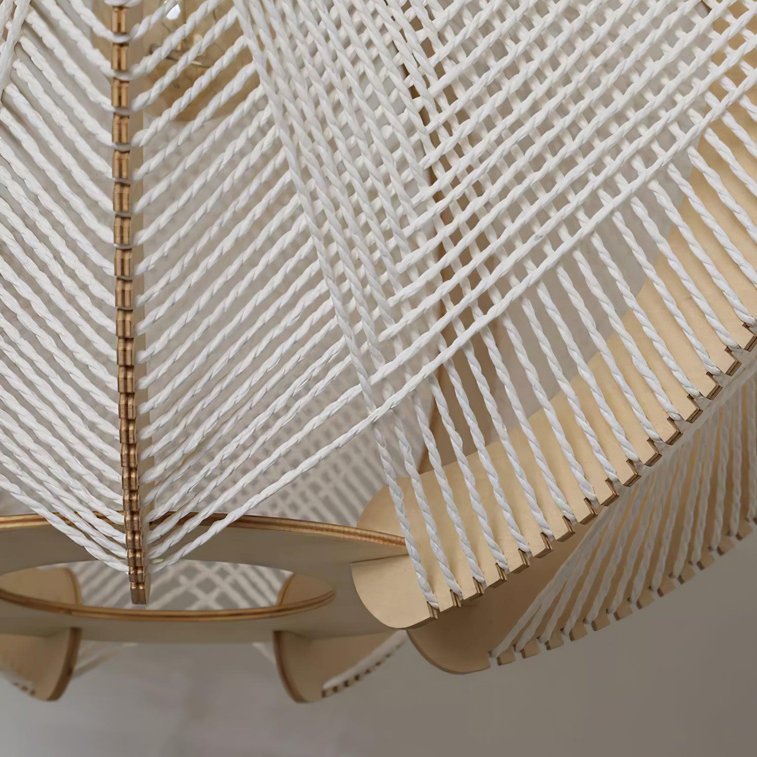 Pendant Light with Fabric Shade, Wooden Frame, and Wire Detail - Neutralighting
