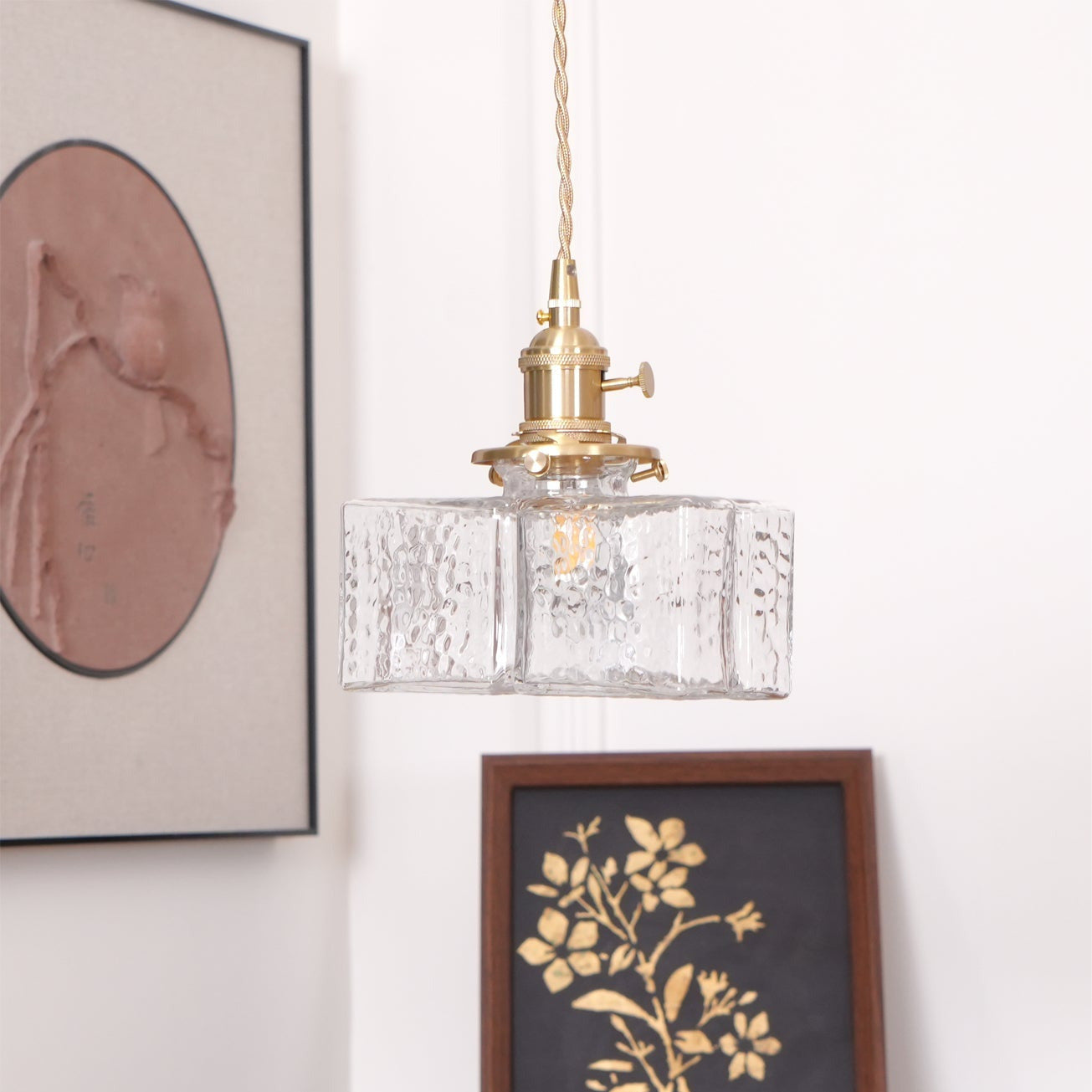 Ovely Vintage Glass Brass Hammered Pendant Light - Neutralighting