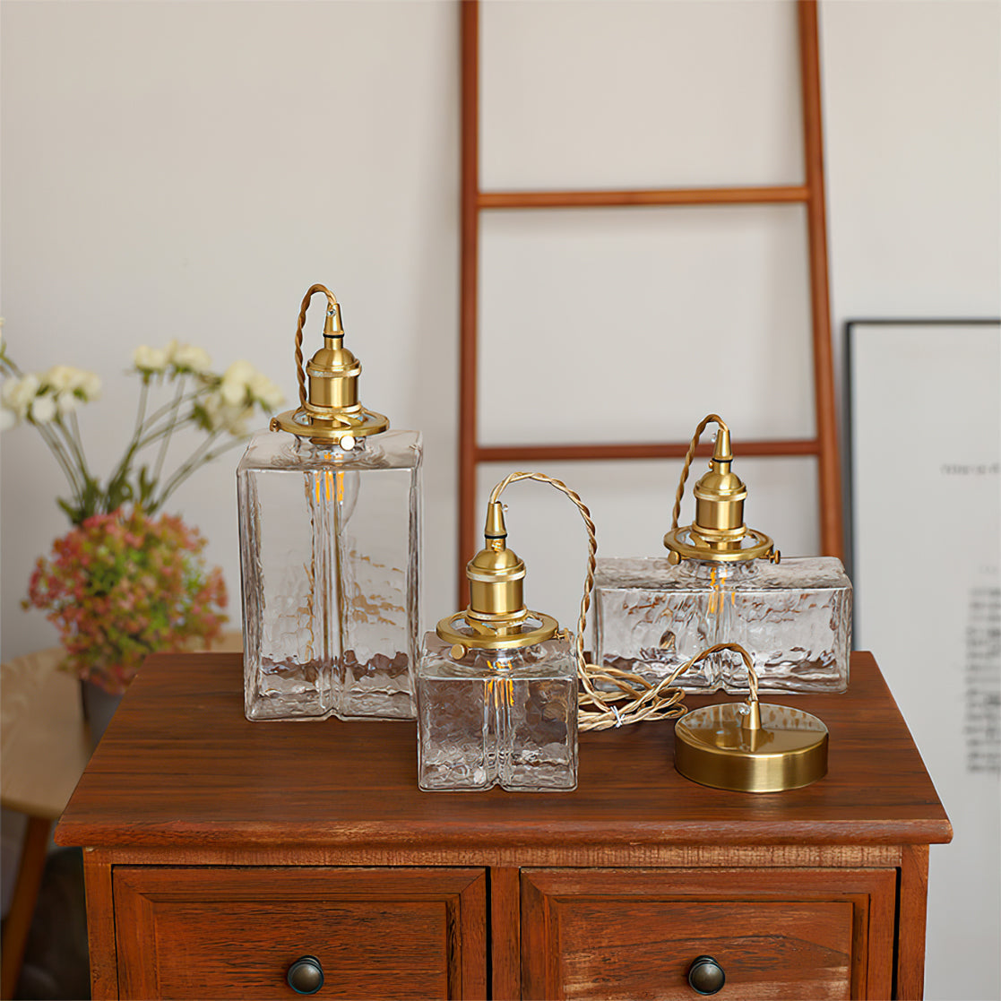 Ovely Vintage Glass Brass Hammered Pendant Light - Neutralighting