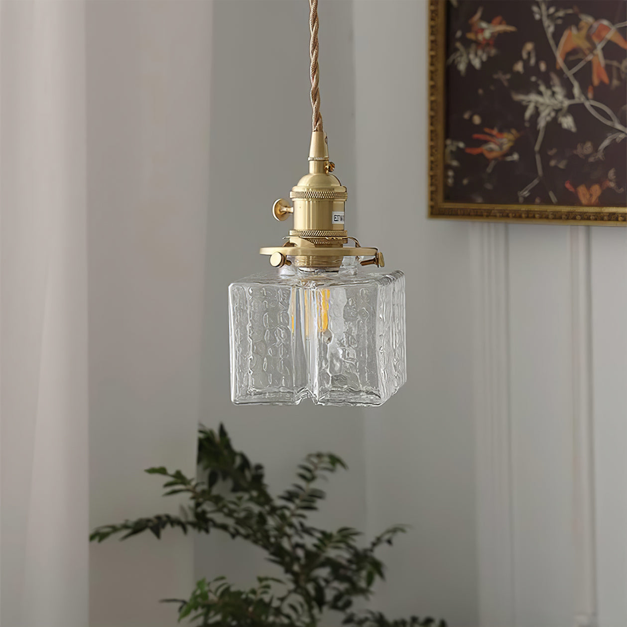 Ovely Vintage Glass Brass Hammered Pendant Light - Neutralighting