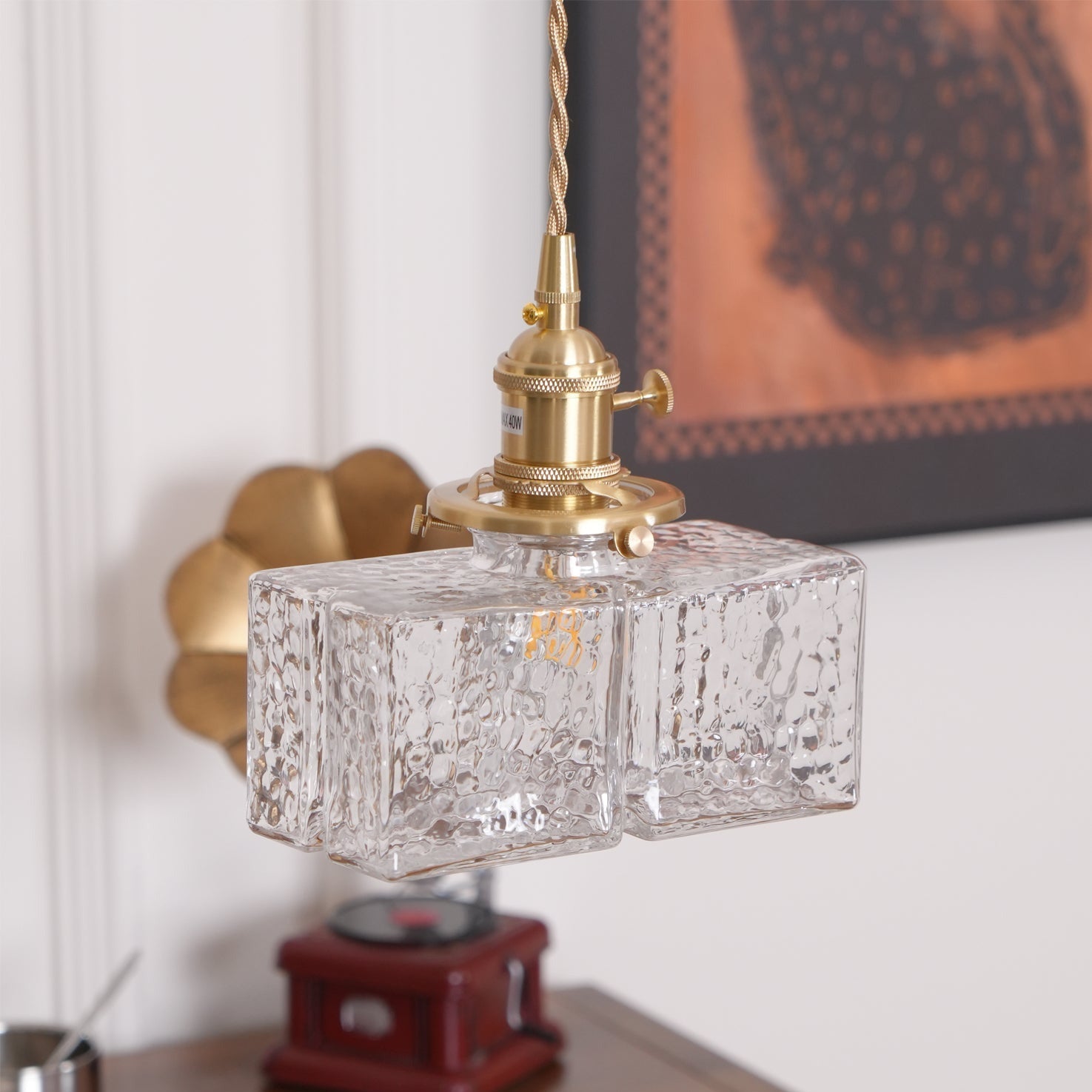 Ovely Vintage Glass Brass Hammered Pendant Light - Neutralighting