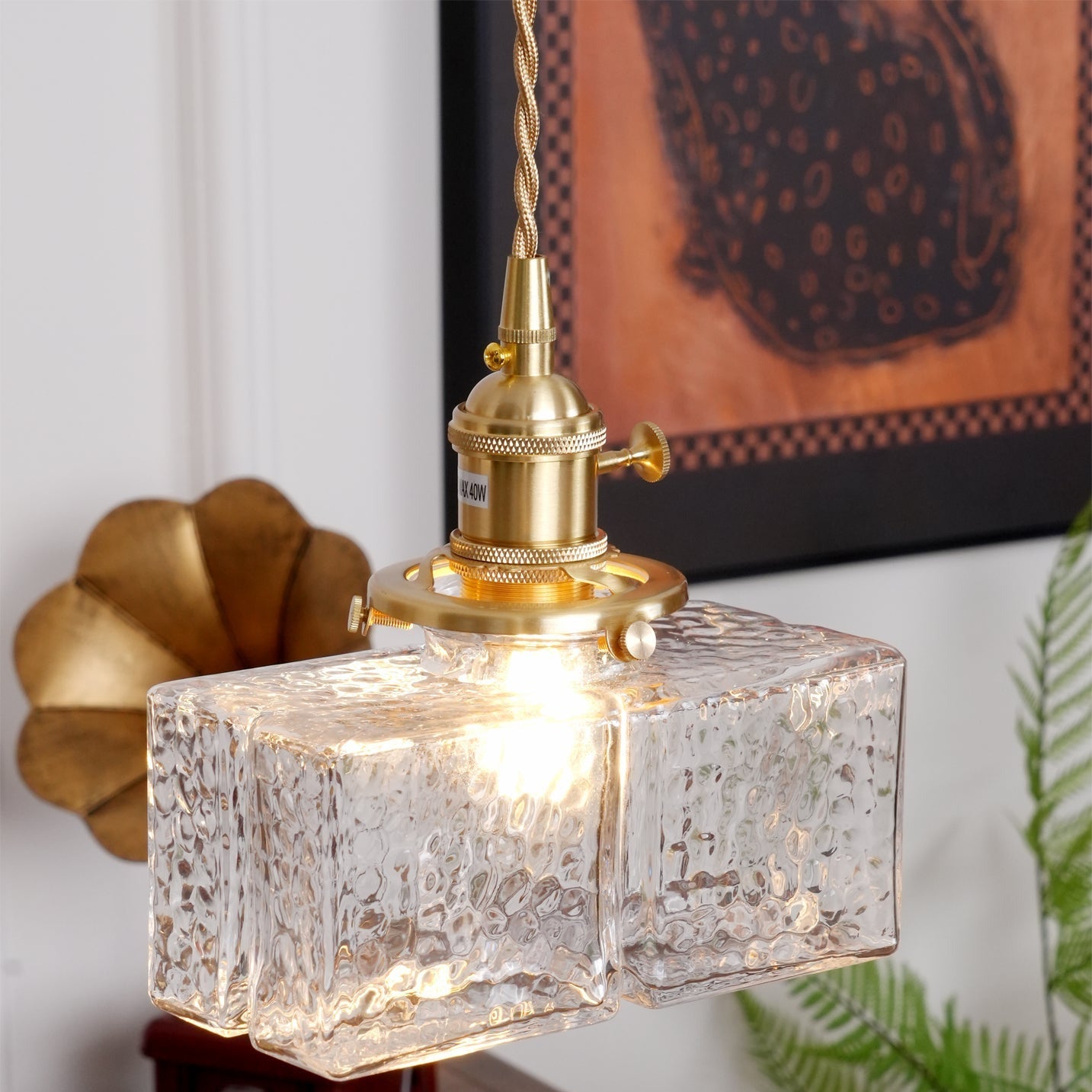 Ovely Vintage Glass Brass Hammered Pendant Light - Neutralighting