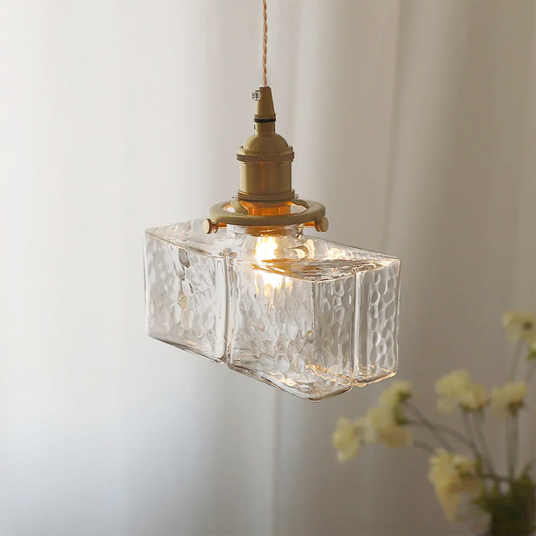 Ovely Vintage Glass Brass Hammered Pendant Light - Neutralighting