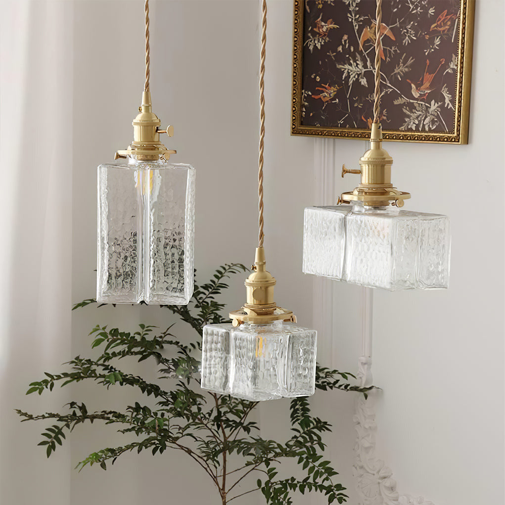 Ovely Vintage Glass Brass Hammered Pendant Light - Neutralighting