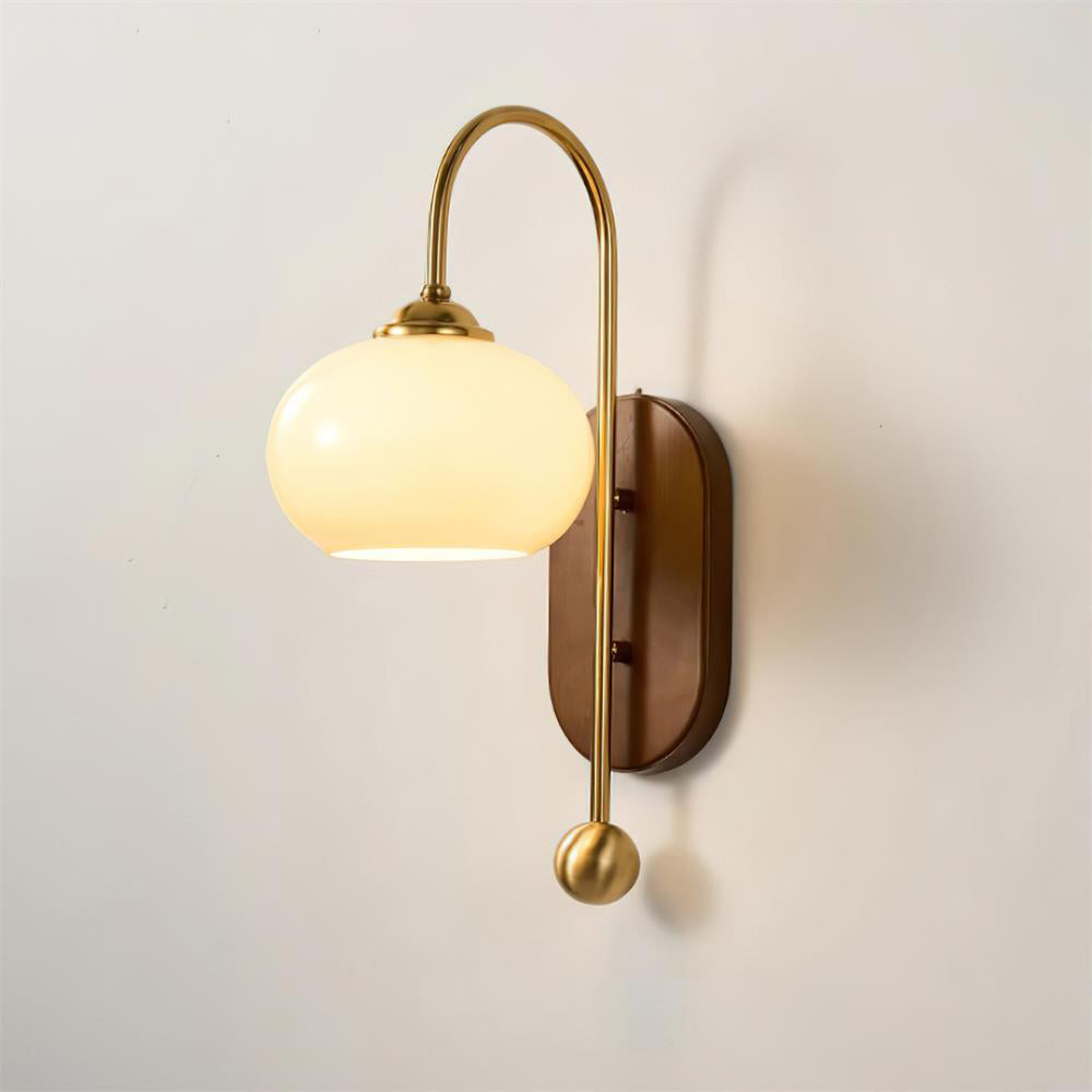 Wall Lamp Metal and Glass Smooth Globe with Wooden Backplate - Neutralighting