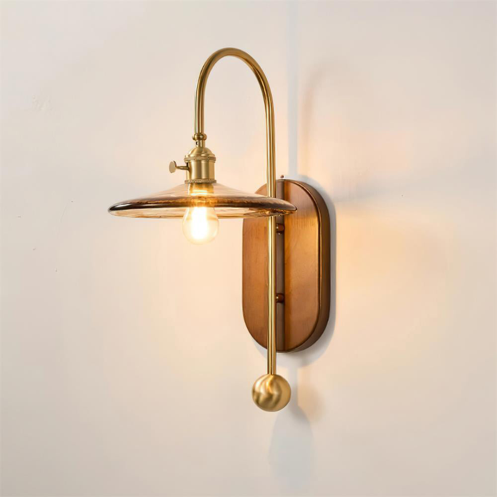Wall Lamp Metal and Glass Smooth Globe with Wooden Backplate - Neutralighting