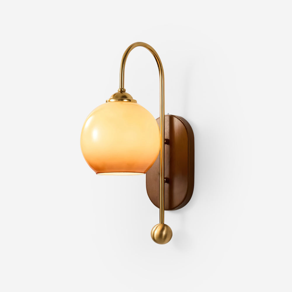 Wall Lamp Metal and Glass Smooth Globe with Wooden Backplate - Neutralighting