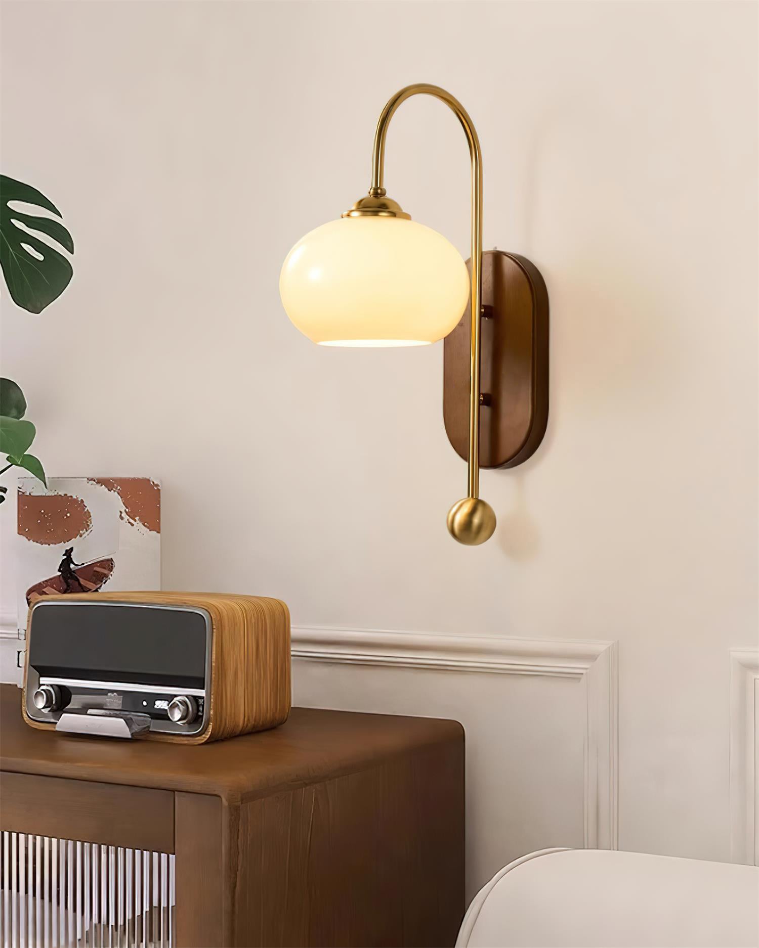 Wall Lamp Metal and Glass Smooth Globe with Wooden Backplate - Neutralighting