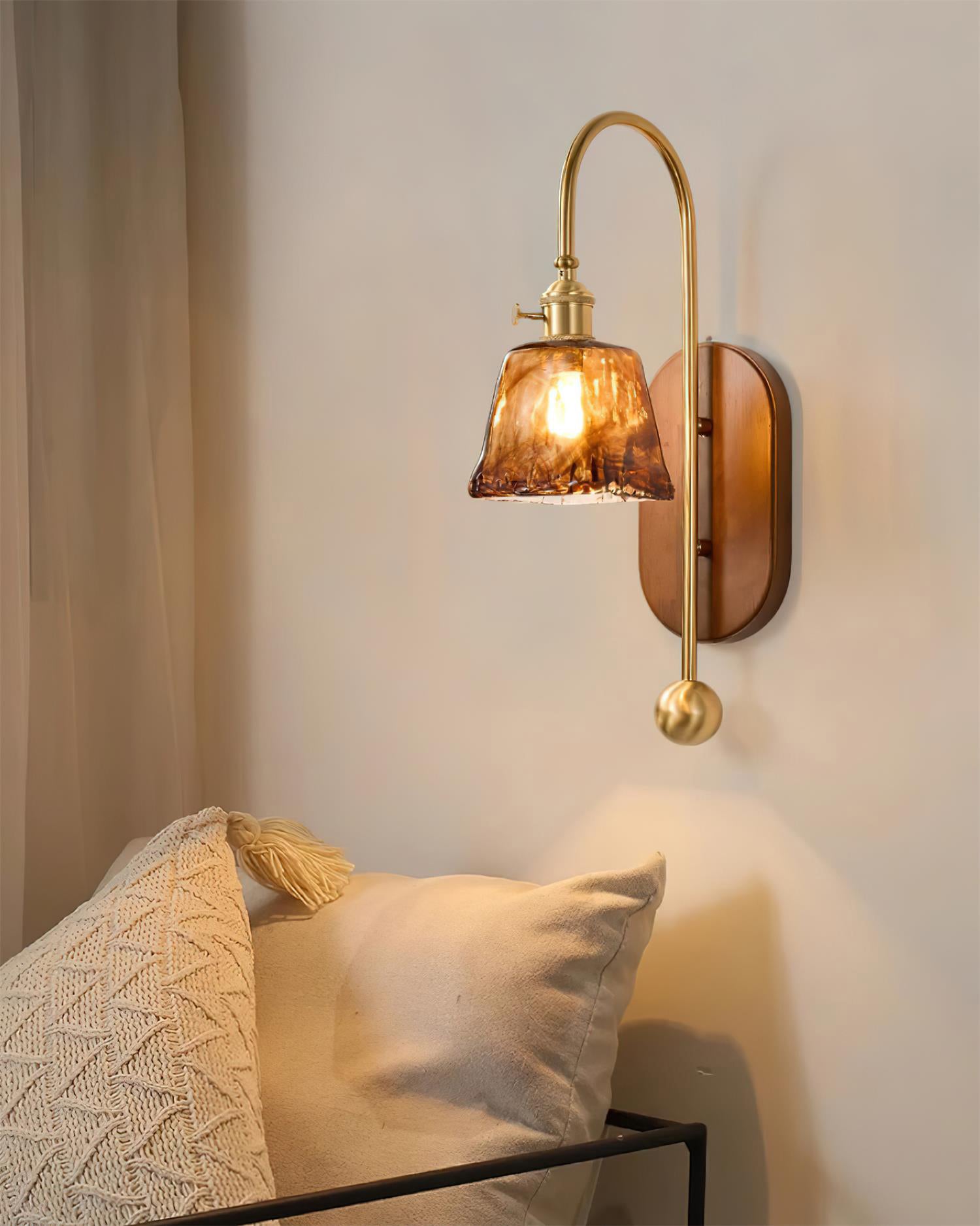 Wall Lamp Metal and Glass Smooth Globe with Wooden Backplate - Neutralighting