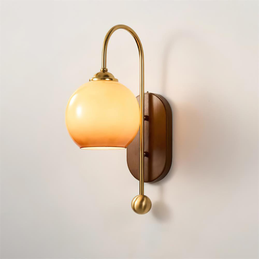 Wall Lamp Metal and Glass Smooth Globe with Wooden Backplate - Neutralighting