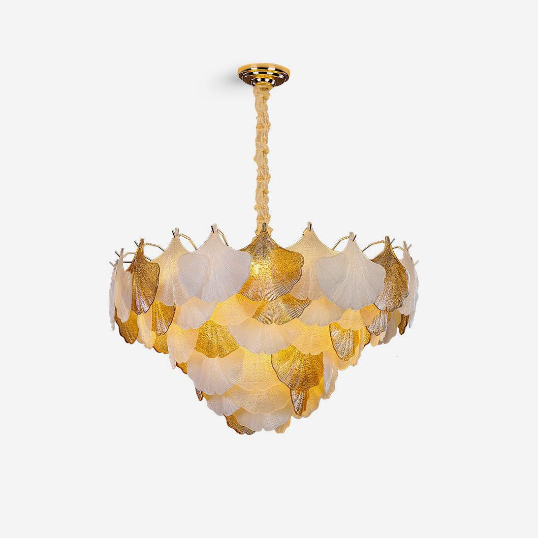 Fionel Amber and White Glass Leaf Chandelier - Neutralighting