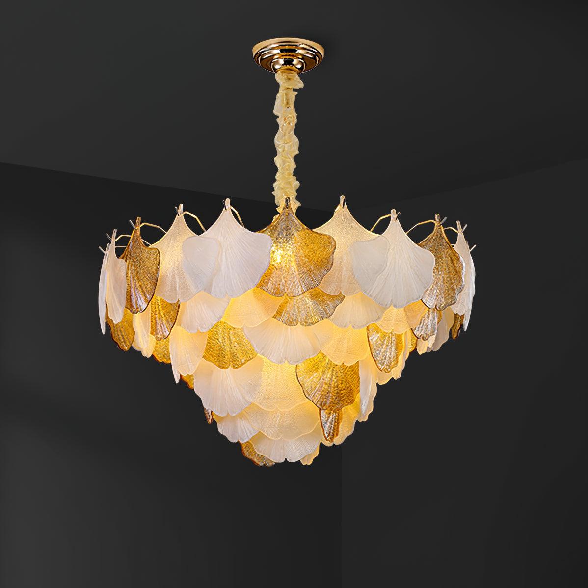 Fionel Amber and White Glass Leaf Chandelier - Neutralighting