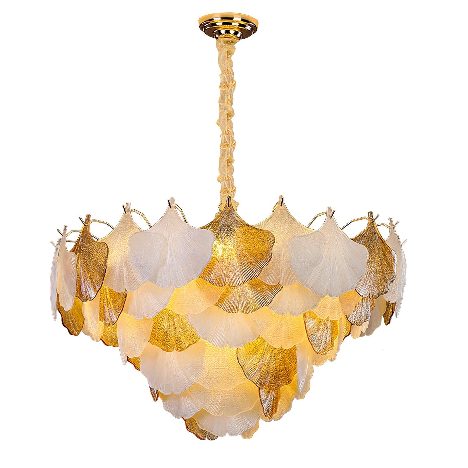 Fionel Amber and White Glass Leaf Chandelier - Neutralighting