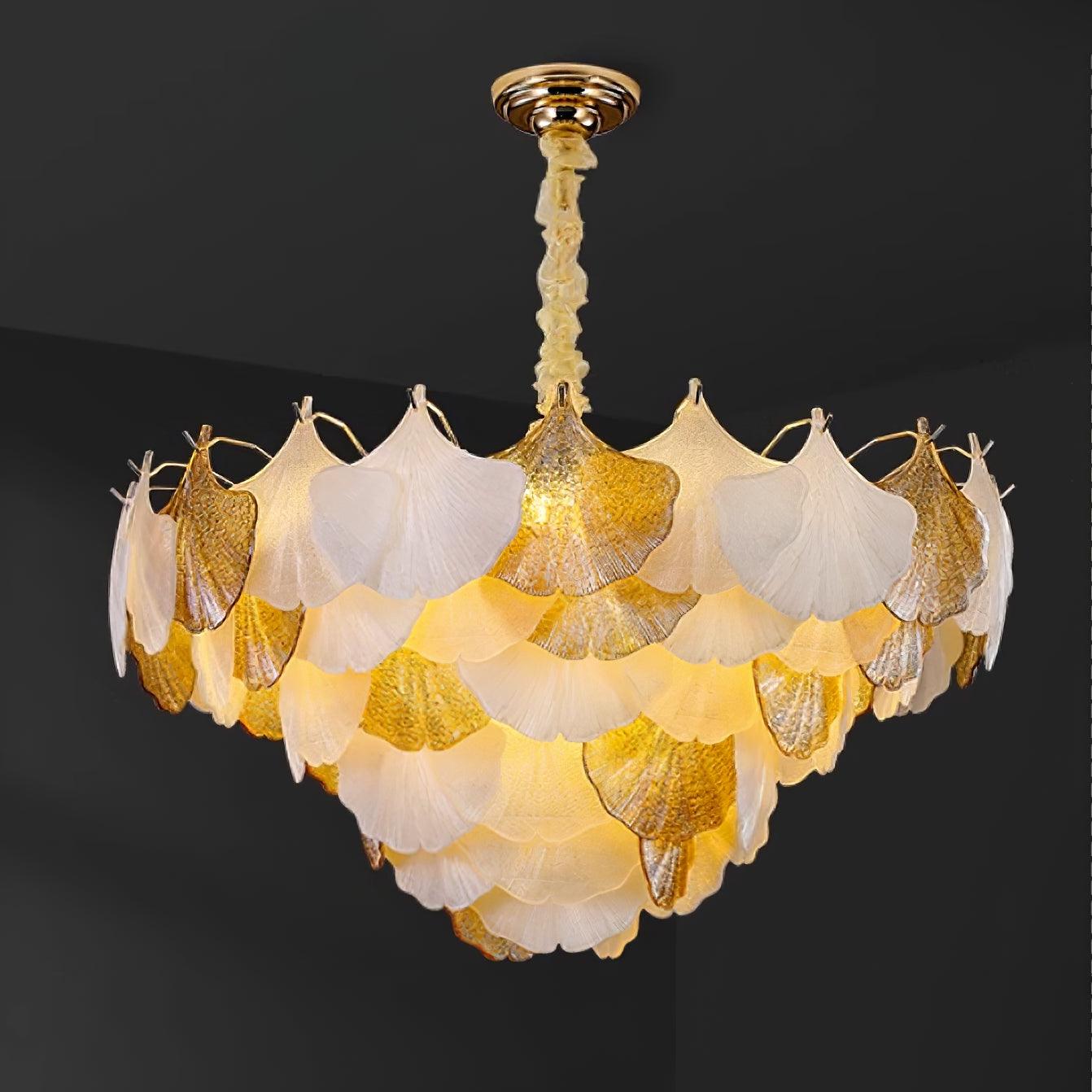 Fionel Amber and White Glass Leaf Chandelier - Neutralighting