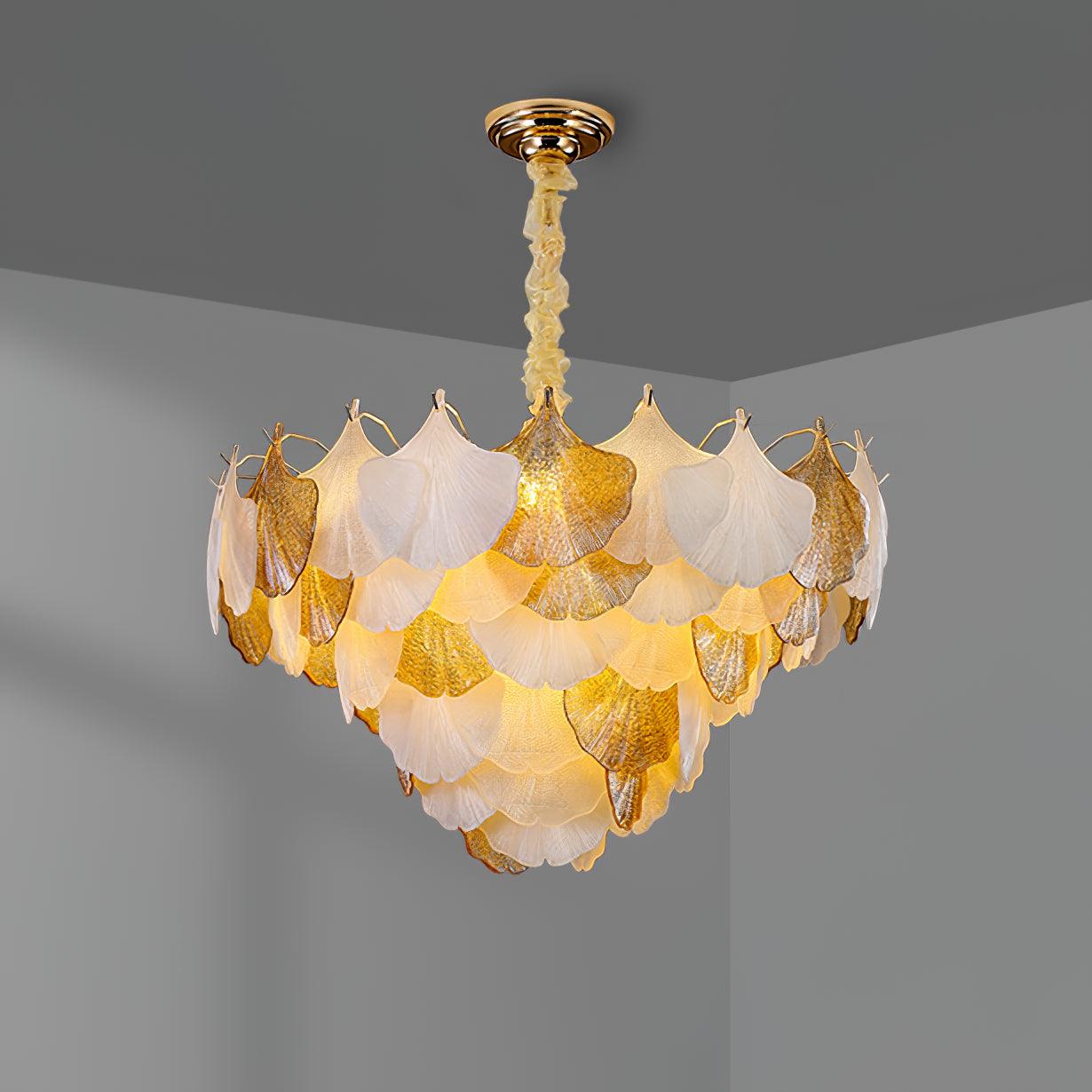 Fionel Amber and White Glass Leaf Chandelier - Neutralighting