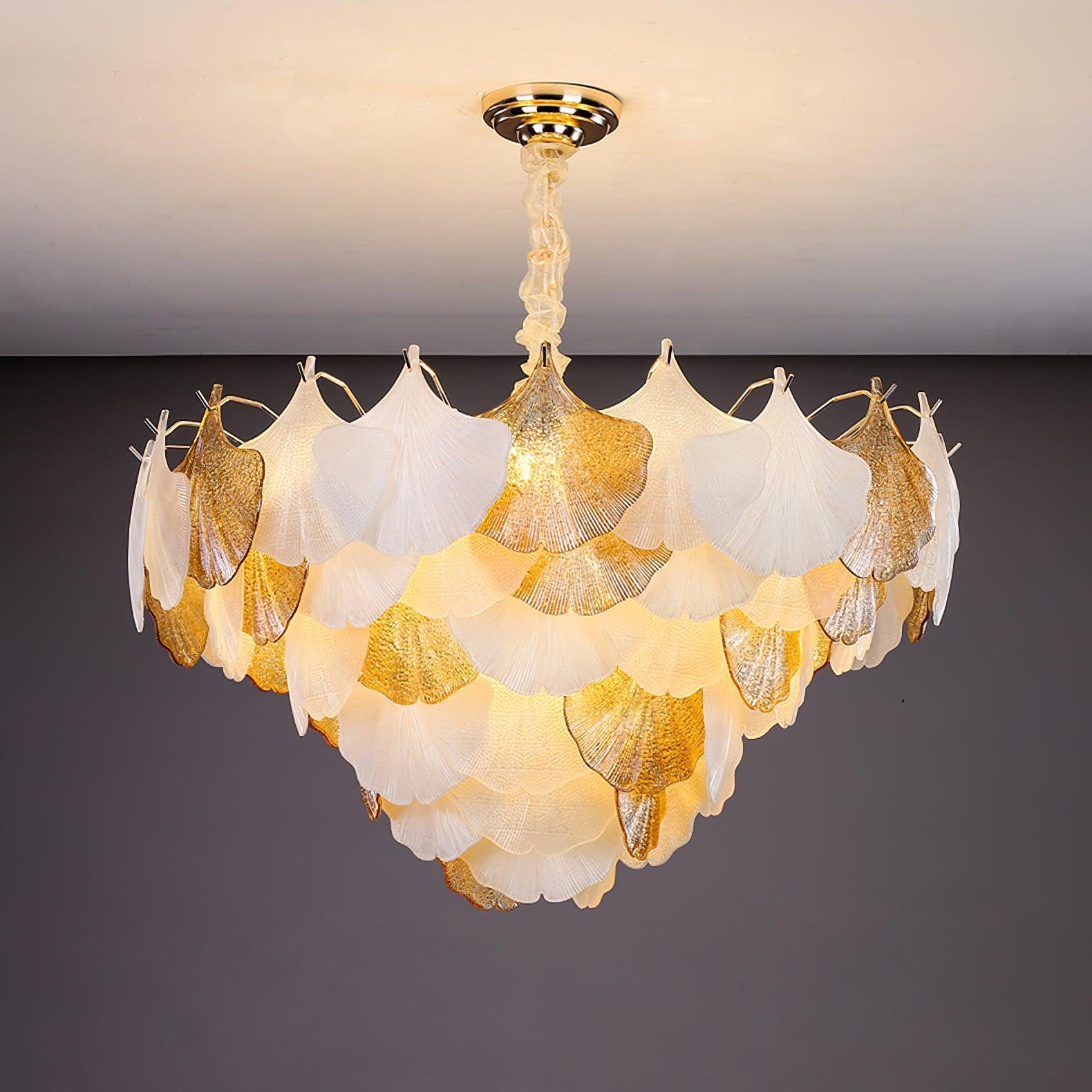Fionel Amber and White Glass Leaf Chandelier - Neutralighting