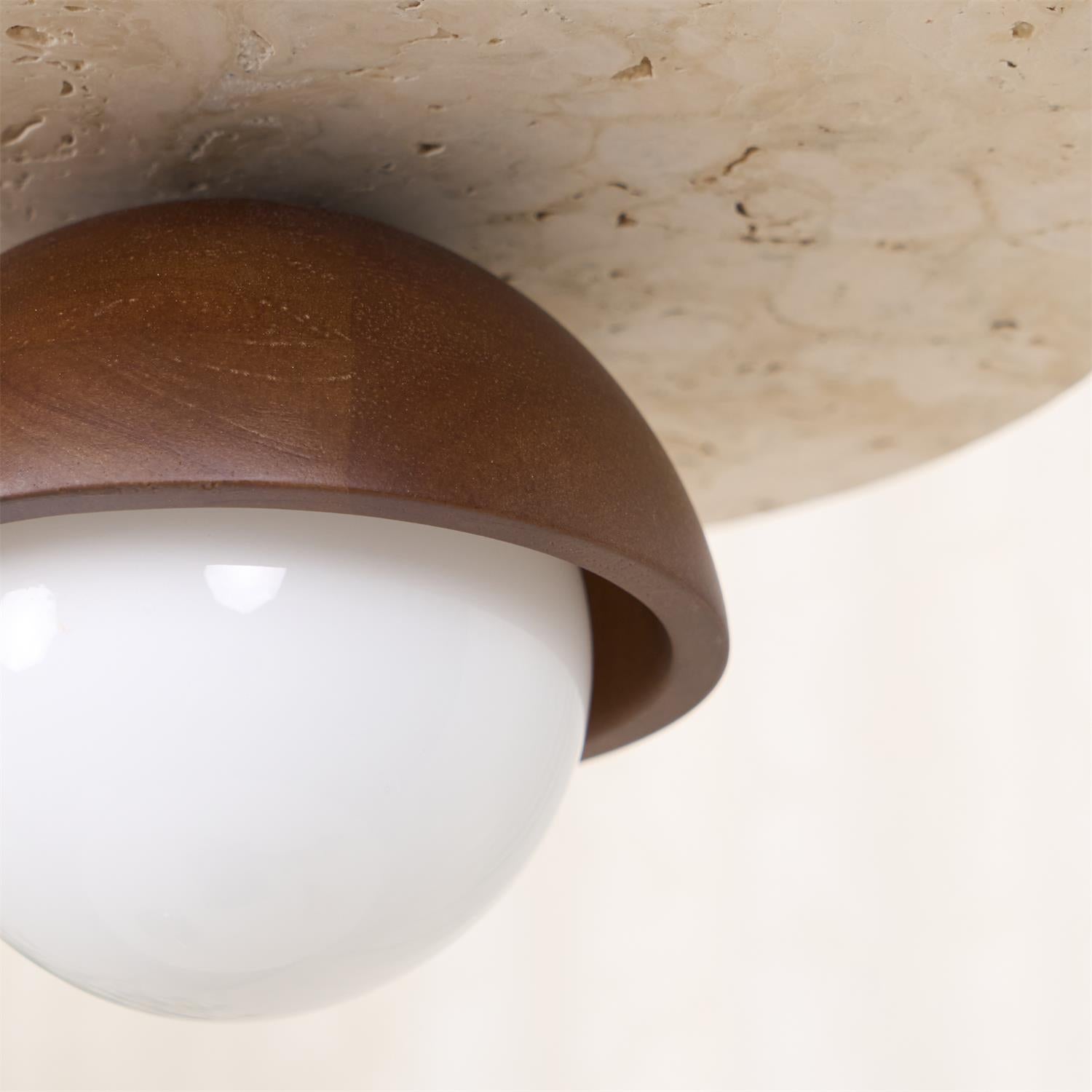 Pendant Lamp Glass Globe Travertine Disc Walnut Wood Natural - Neutralighting