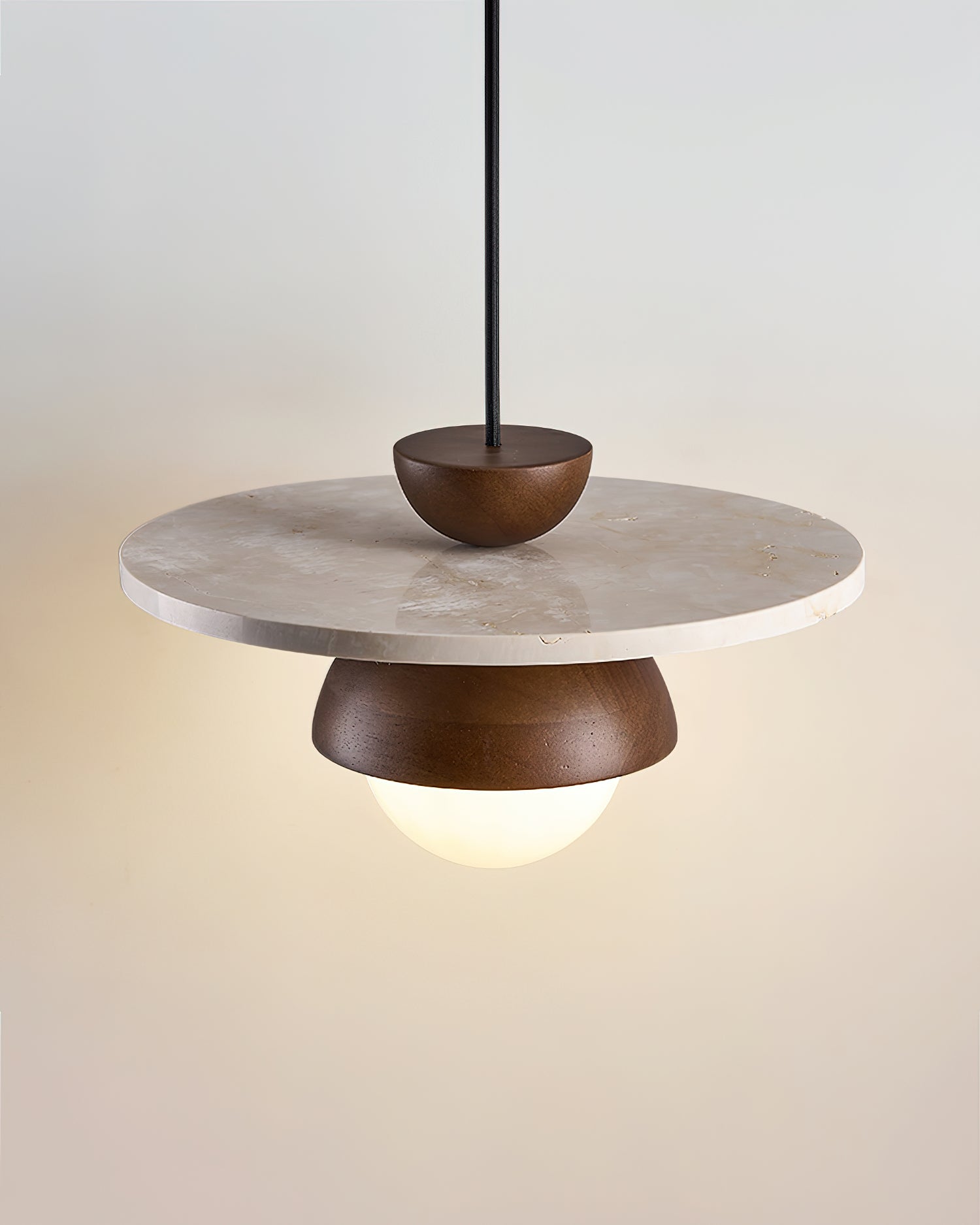 Pendant Lamp Glass Globe Travertine Disc Walnut Wood Natural - Neutralighting