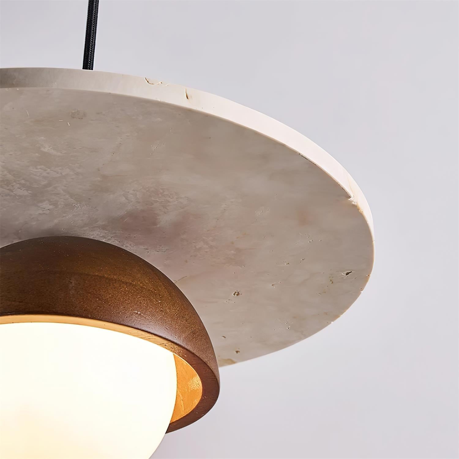Pendant Lamp Glass Globe Travertine Disc Walnut Wood Natural - Neutralighting
