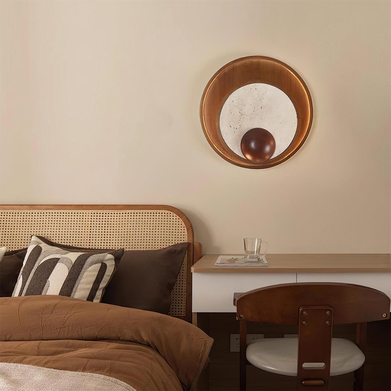Ritta Wall Lamp Travertine Circular Wooden Frame - Neutralighting