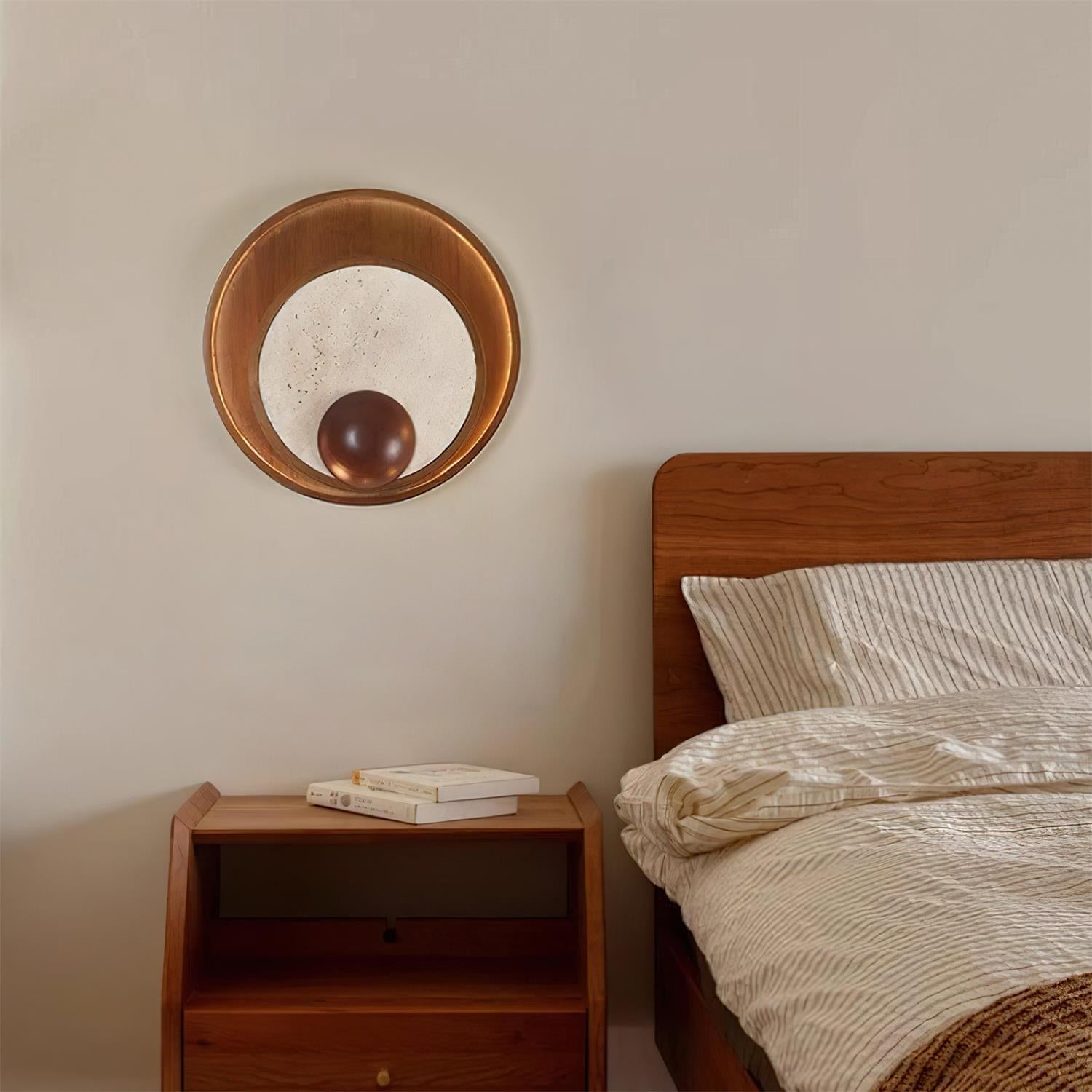 Ritta Wall Lamp Travertine Circular Wooden Frame - Neutralighting