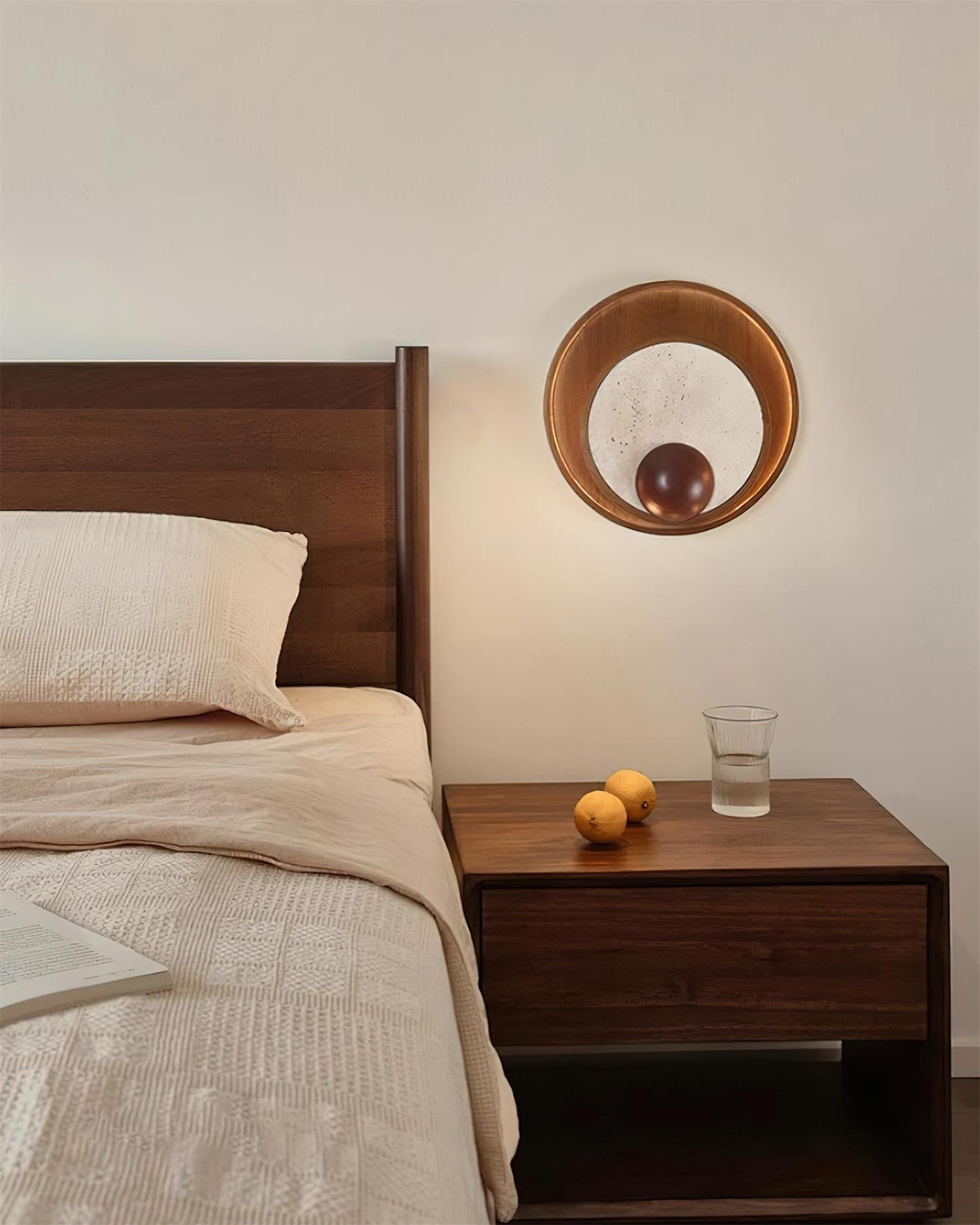 Ritta Wall Lamp Travertine Circular Wooden Frame - Neutralighting