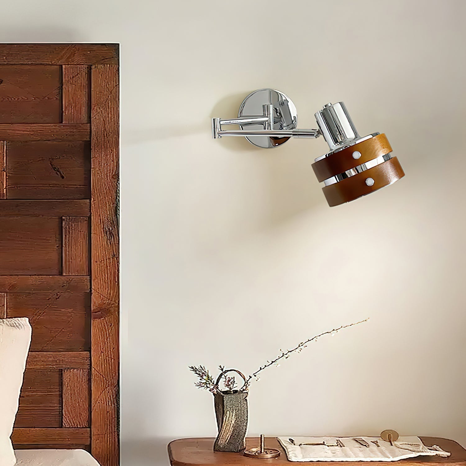 Wall Lamp Metal & Wood Barrel Shade Adjustable Mid-Century - Neutralighting