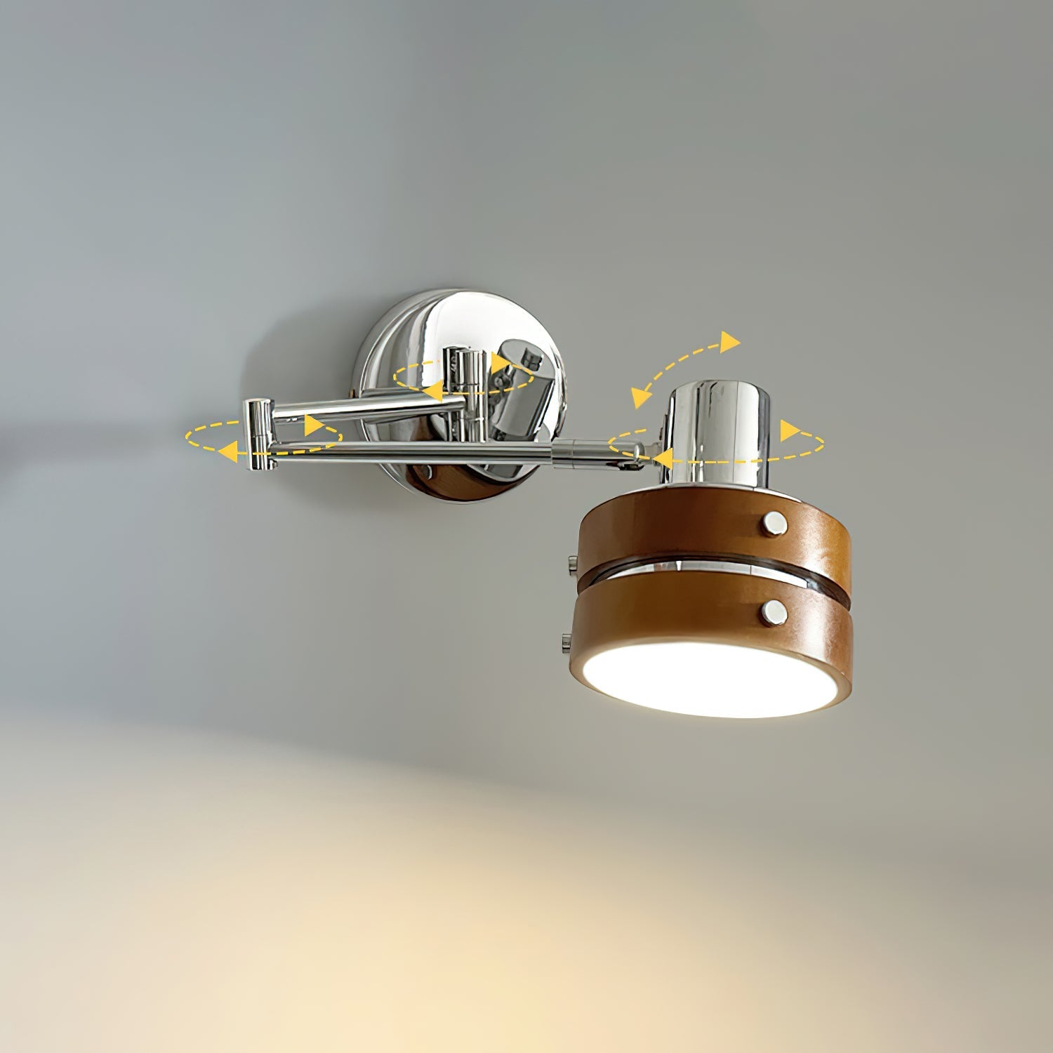 Wall Lamp Metal & Wood Barrel Shade Adjustable Mid-Century - Neutralighting