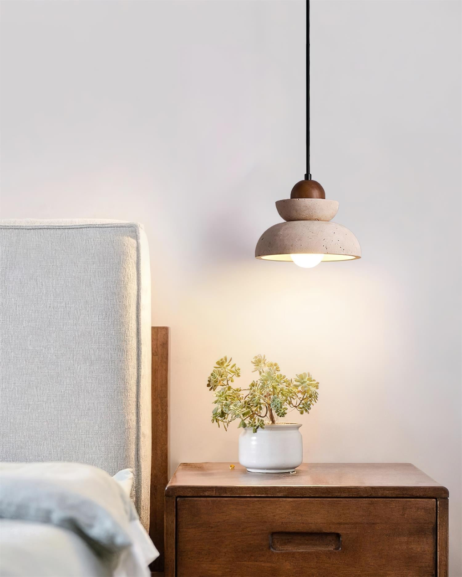 Pendant Lamp Travertine Shade Wood Modern Nordic Beige Walnut - Neutralighting