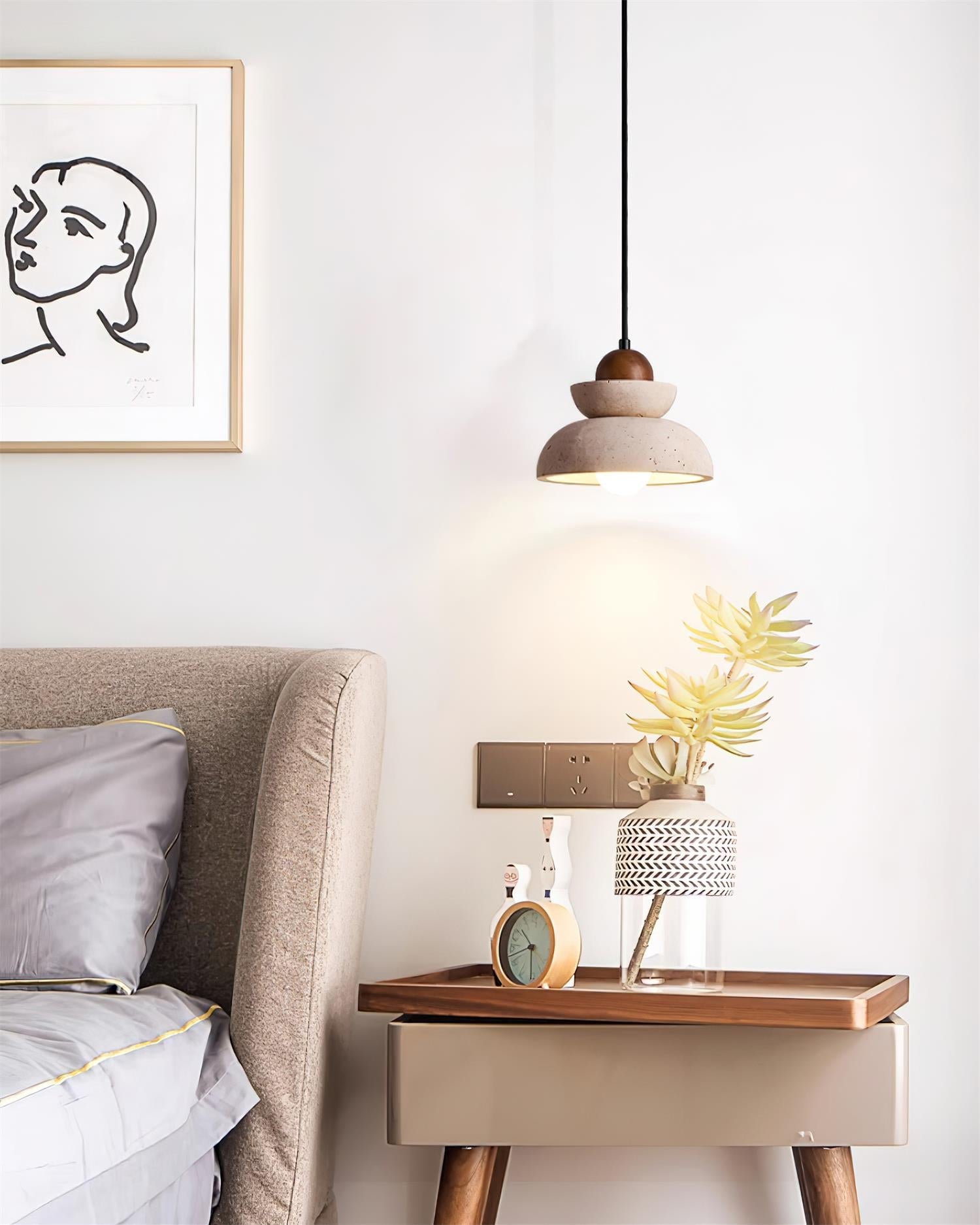 Pendant Lamp Travertine Shade Wood Modern Nordic Beige Walnut - Neutralighting