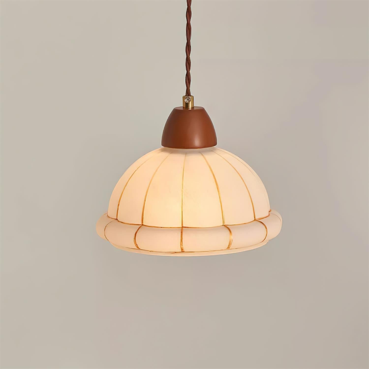 Pendant Lamp Glass Dome Shade Walnut Wood Accent Minimalist - Neutralighting