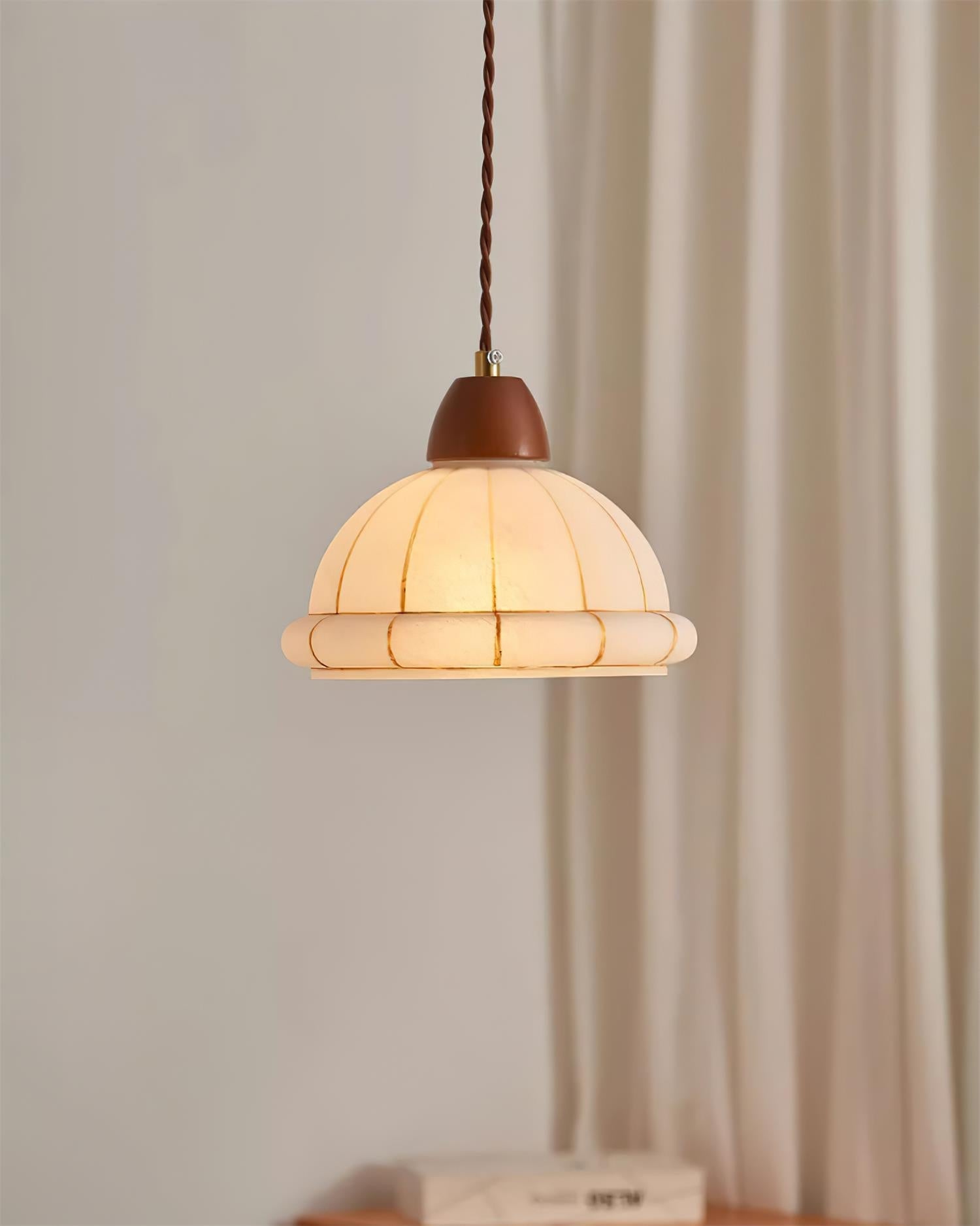 Pendant Lamp Glass Dome Shade Walnut Wood Accent Minimalist - Neutralighting