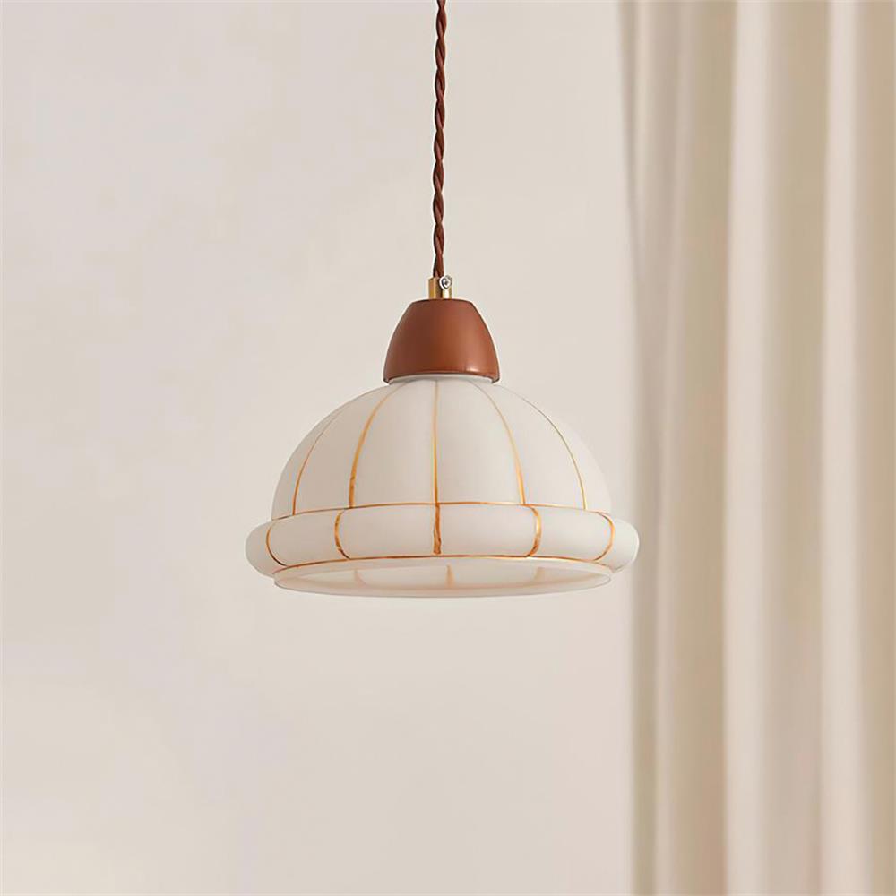 Pendant Lamp Glass Dome Shade Walnut Wood Accent Minimalist - Neutralighting