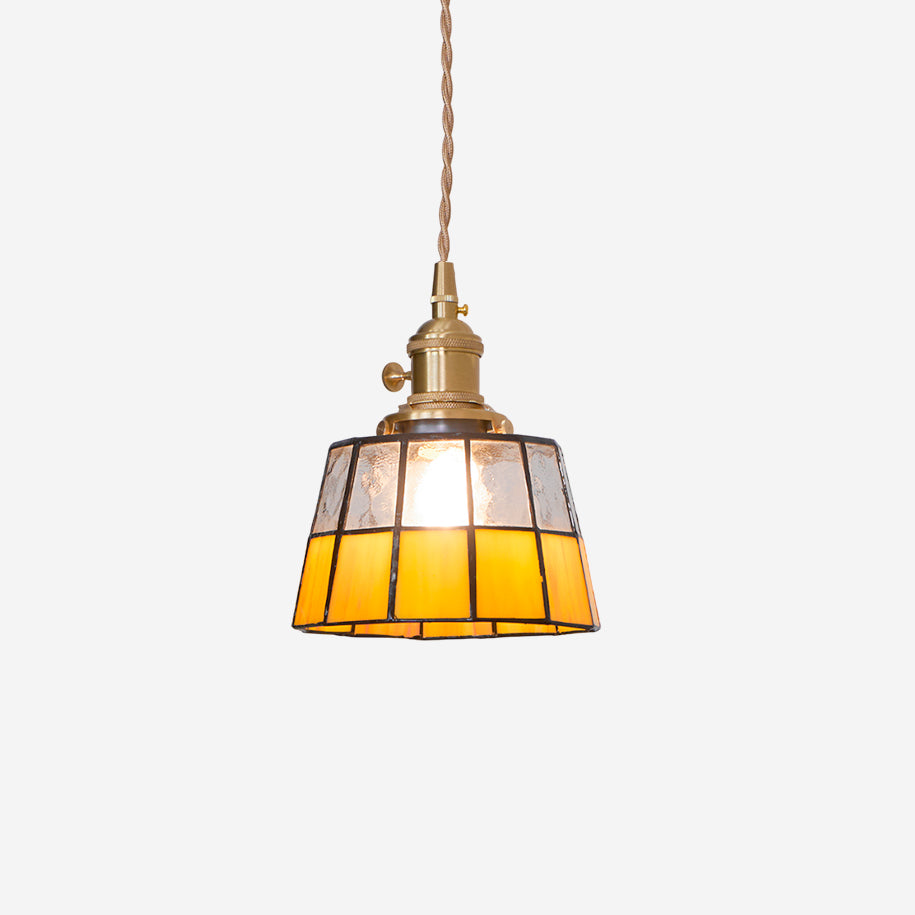 Pendant Lamp Stained Glass Shade Vintage Pattern Brass Retro - Neutralighting