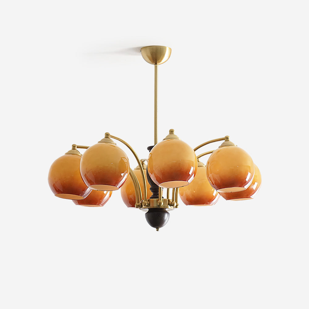 Chandelier Glass Shades Metal Frame Wood Accents Mid-Century Calm - Neutralighting