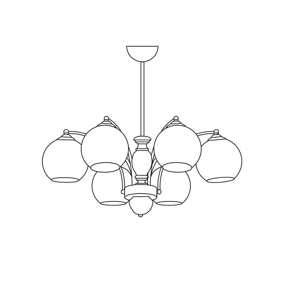 Chandelier Glass Shades Metal Frame Wood Accents Mid-Century Calm - Neutralighting