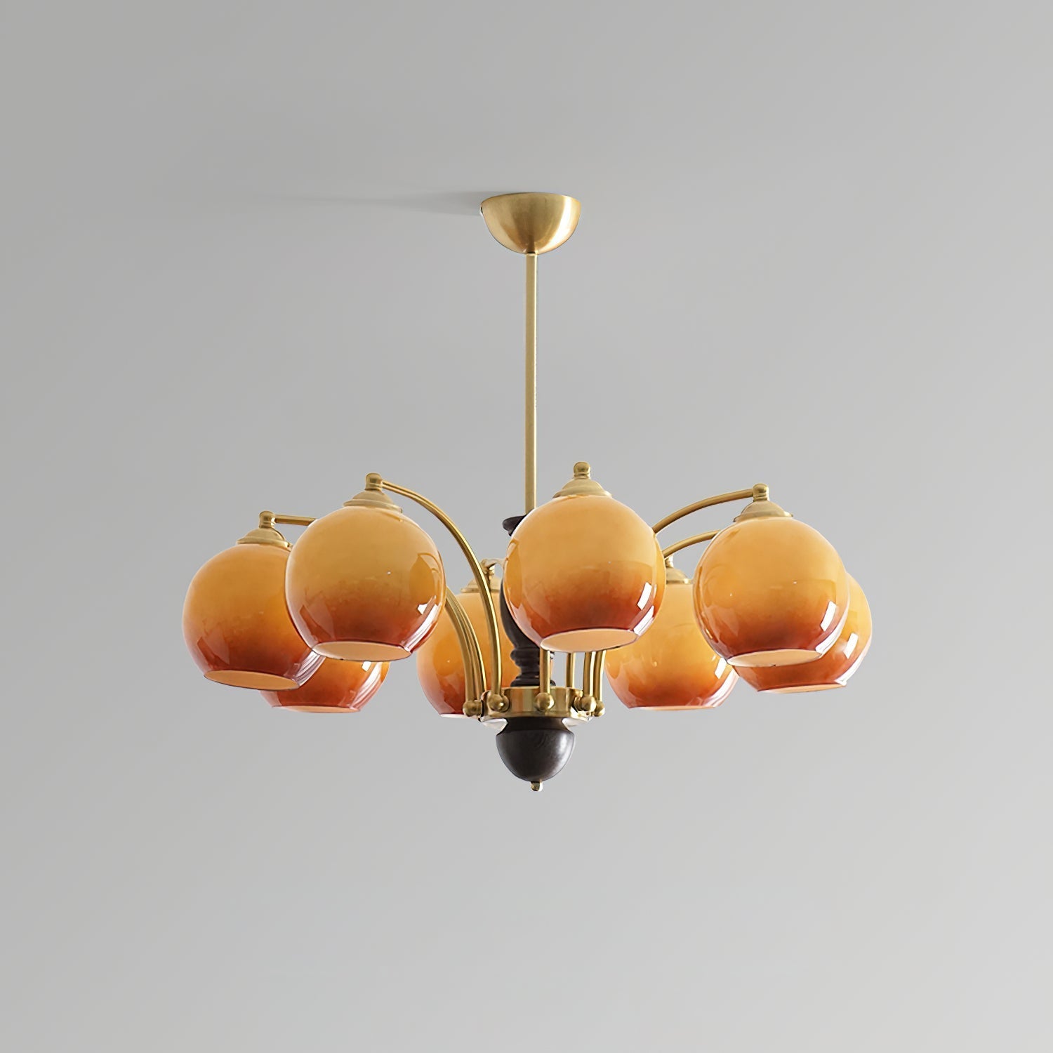 Chandelier Glass Shades Metal Frame Wood Accents Mid-Century Calm - Neutralighting