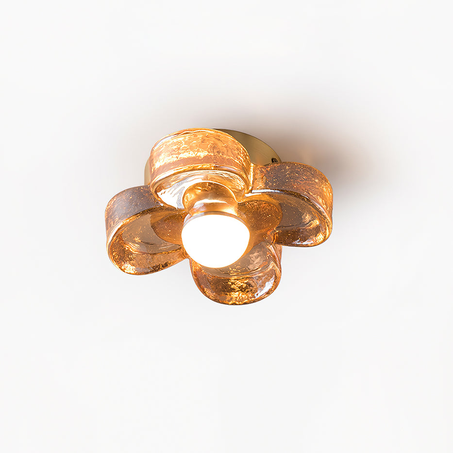 Ceiling Lamp with Amber Glass Clover Petals and Brass Scandi - Neutralighting