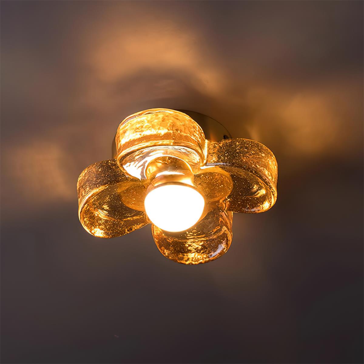Ceiling Lamp with Amber Glass Clover Petals and Brass Scandi - Neutralighting