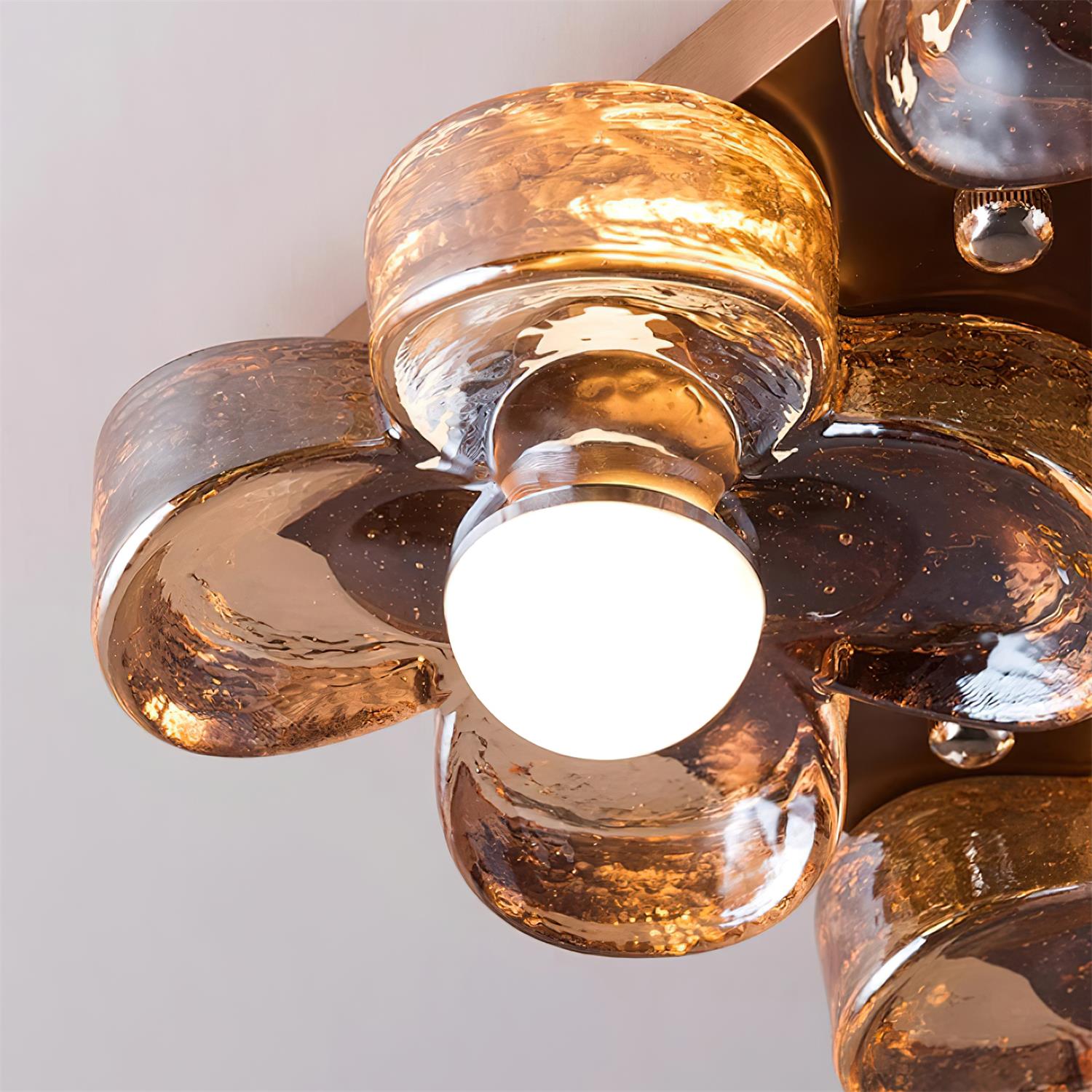 Ceiling Lamp with Amber Glass Clover Petals and Brass Scandi - Neutralighting
