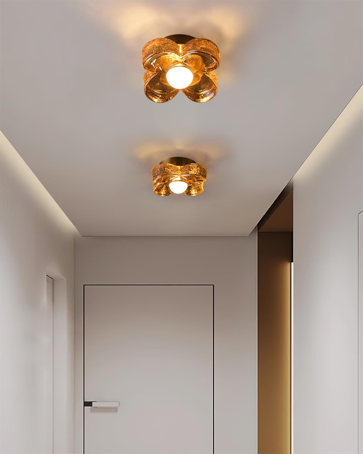 Ceiling Lamp with Amber Glass Clover Petals and Brass Scandi - Neutralighting