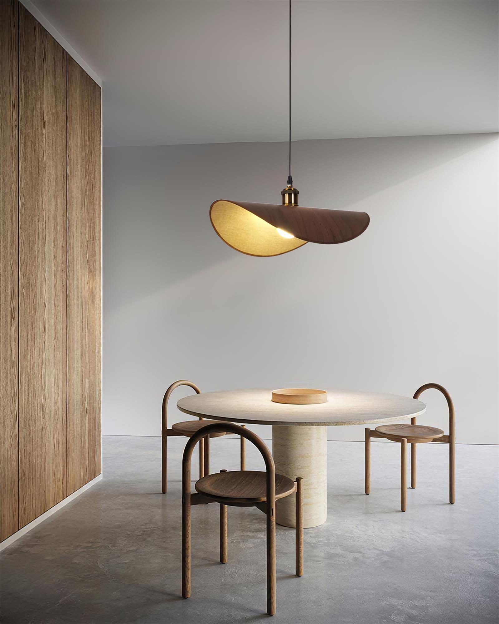 Pendant Lamp Linen Fabric Shade Wood - Neutralighting