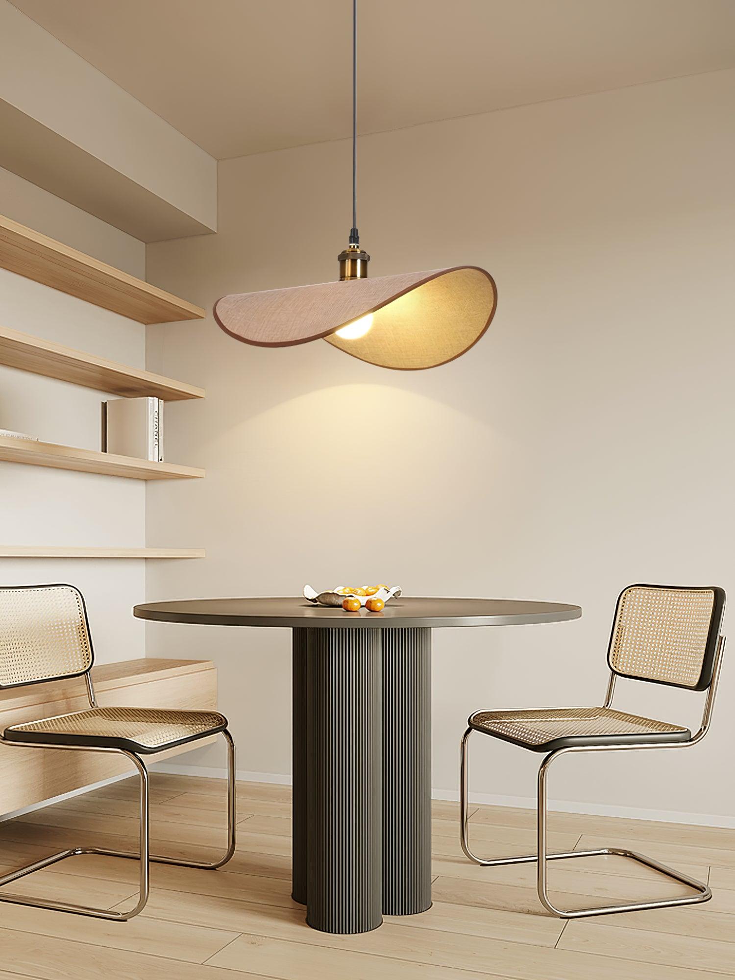 Pendant Lamp Linen Fabric Shade Wood - Neutralighting