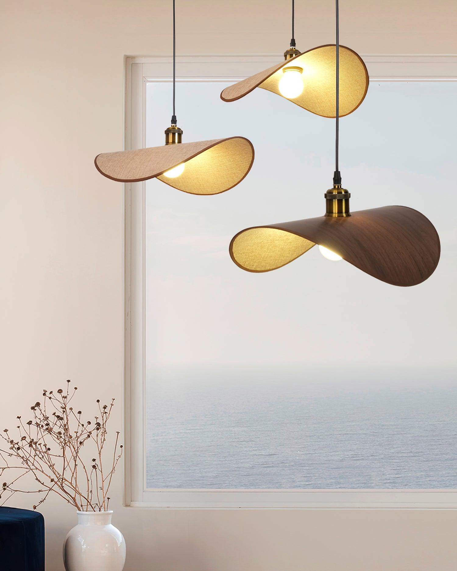 Pendant Lamp Linen Fabric Shade Wood - Neutralighting