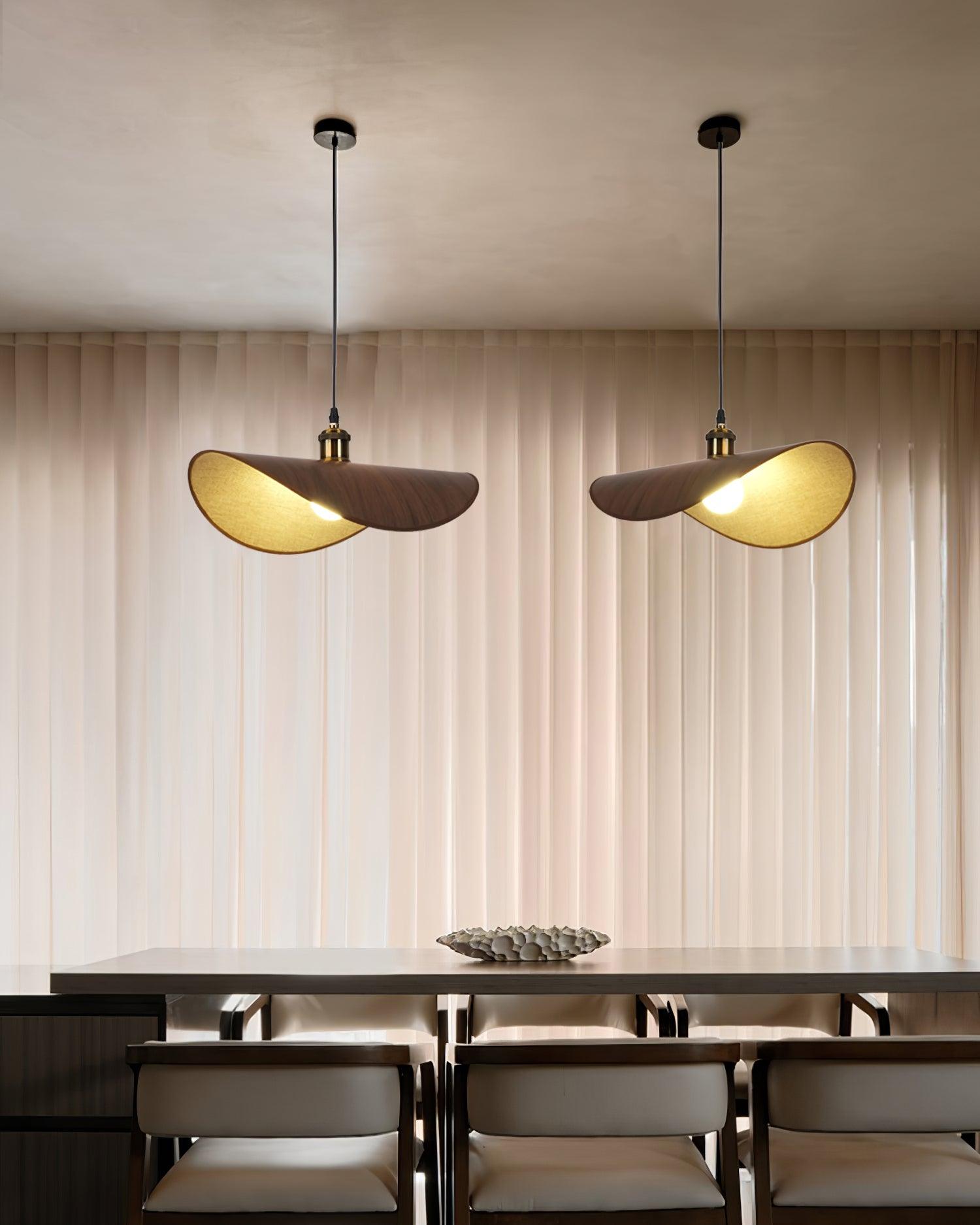 Pendant Lamp Linen Fabric Shade Wood - Neutralighting