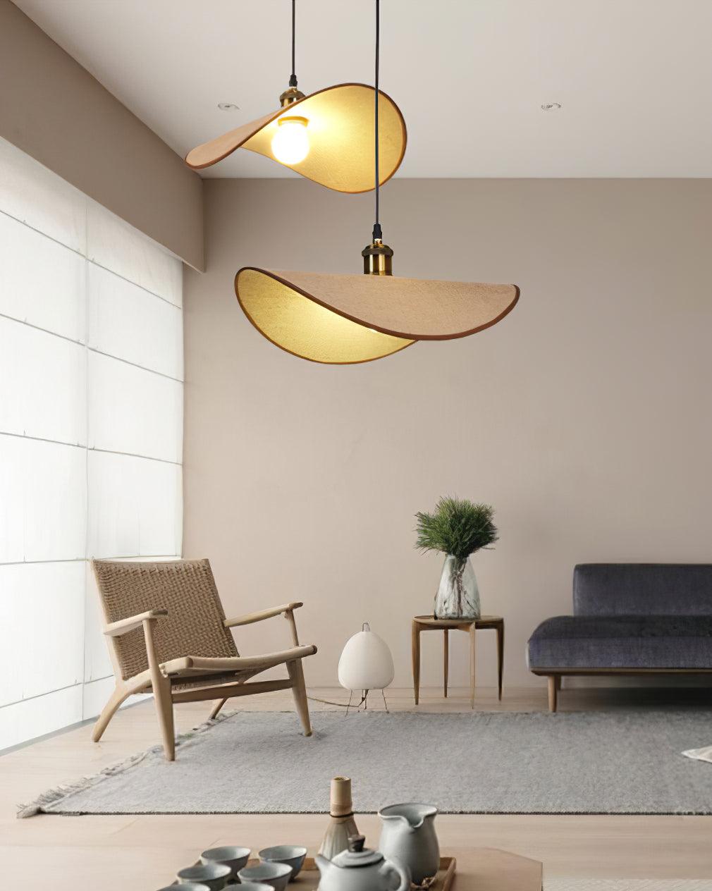Pendant Lamp Linen Fabric Shade Wood - Neutralighting