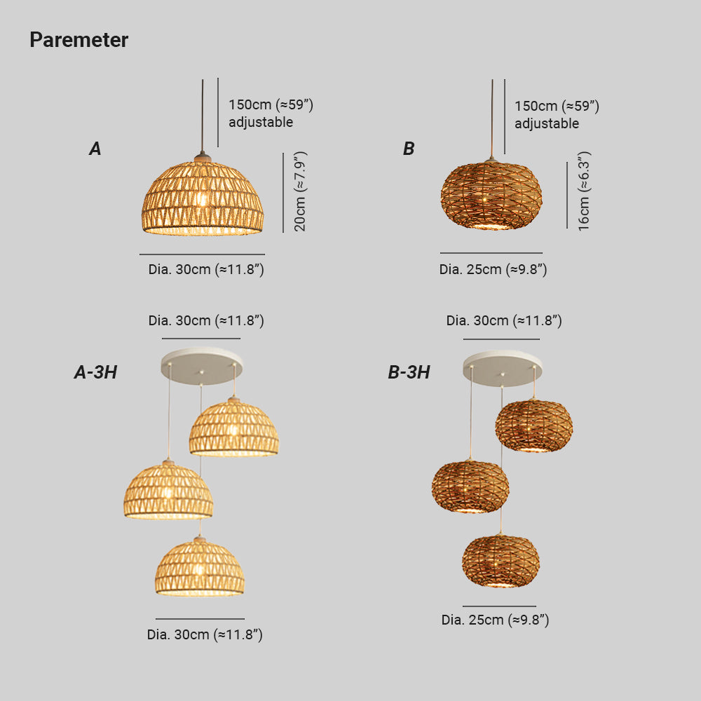 Ritta Boho Retro LED Pendant Light Wood Rattan Bedroom/Restaurant - Neutralighting