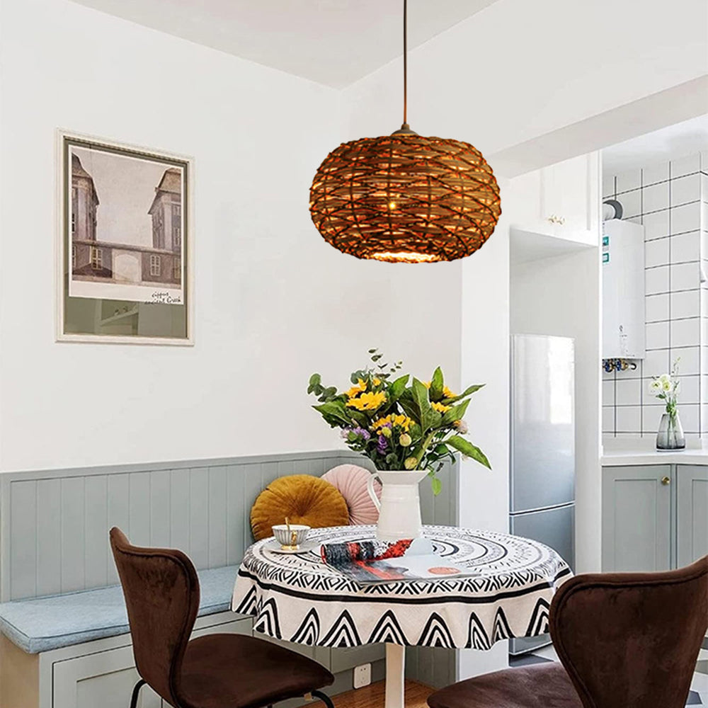 Ritta Boho Retro LED Pendant Light Wood Rattan Bedroom/Restaurant - Neutralighting